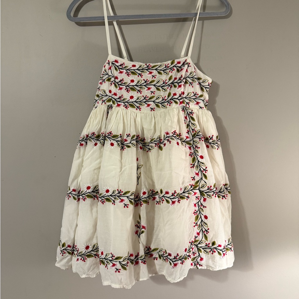 Anthropologie White Embroidered Floral Mini Dress